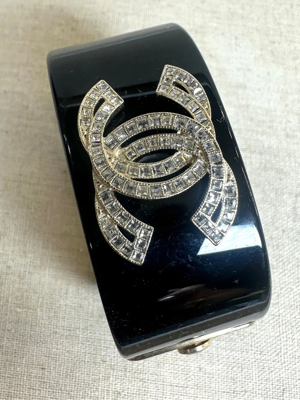CHANEL Black Resin and Crystal CC logo cuff Spring 2011
